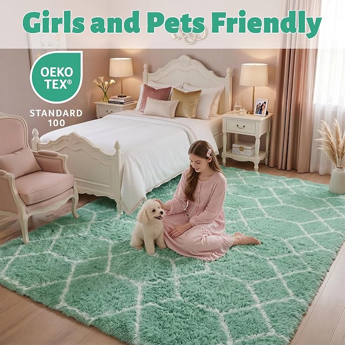 ONASAR Area Rugs for Bedroom Living Room, 4x6 Fluffy Sage Green and White Throw - Image 3