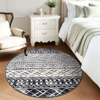 KUTA Washable Rugs Round 5Ft Black Navy Blue Boho Area Rug - Image 2