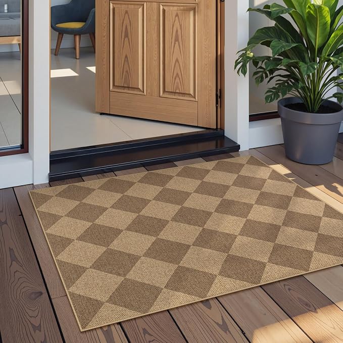 Lahome Colette Checkered Easy Jute Rug, 2x3 Entryway Rug Indoor Outdoor Front - Image 8