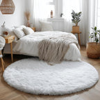 Round Rugs 5Ft White Circle Area Rug, Fluffy Fuzzy Bedroom Carpets - Image 2