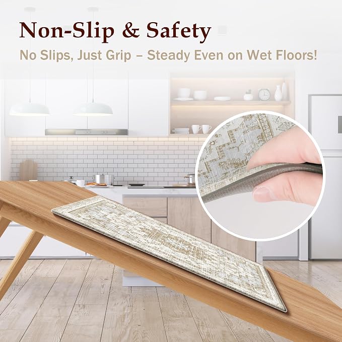 Boho Kitchen Mats for Floor 2 Piece Set Anti Fatigue Cushioned PVC Kitchen Rugs - Image 4