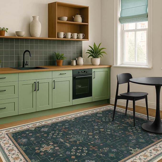 Hazo Haus Vintage Dark Green 7x9 Dining Room Rugs - Image 7