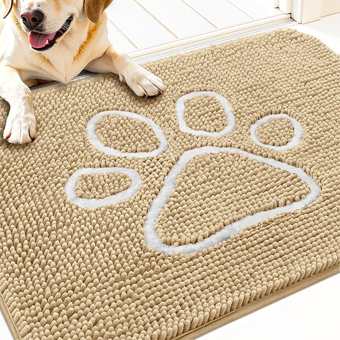 OLANLY Dog Door Mat for Muddy Paws 32x20, Paw Print Design, Absorbs Moisture by OLANLY