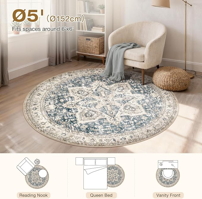 Tortania 5' Round Area Rug Living Room Rugs - Image 9