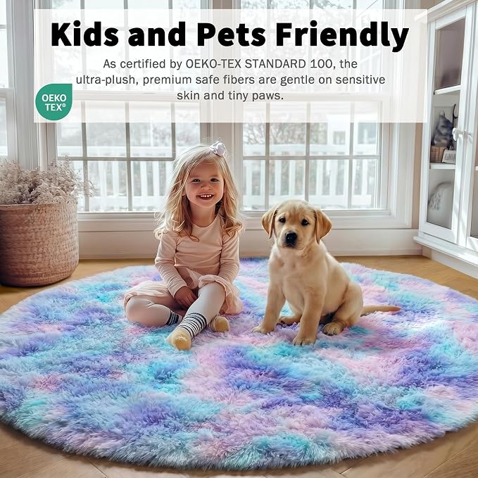 ONASAR Rainbow Round Area Rugs 5ft, Soft Bedroom Circle Rug Mats - Image 5