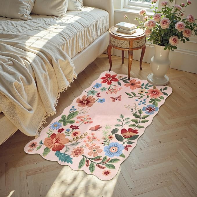 Lahome Floral Pink Rugs for Entryway, 2X3 Washable Kitchen Rug Non Slip - Image 3