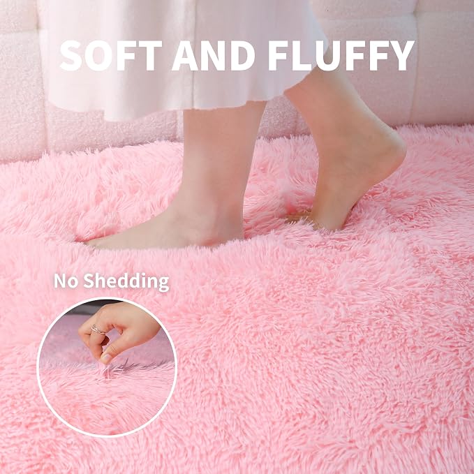 KICHOWUA Thick Area Rug 5x7 Pink Fluffy Shag – Ultra Soft Plush Fuzzy Washable - Image 3