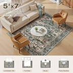 5x7 Area Rugs Living Room: Washable Vintage Rug Large Non-Slip Stain Resistant - Image 7