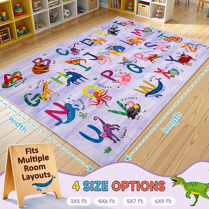 4x6 ABC Classroom Rug for Kids Playroom, Alphabet Rug - Image 2