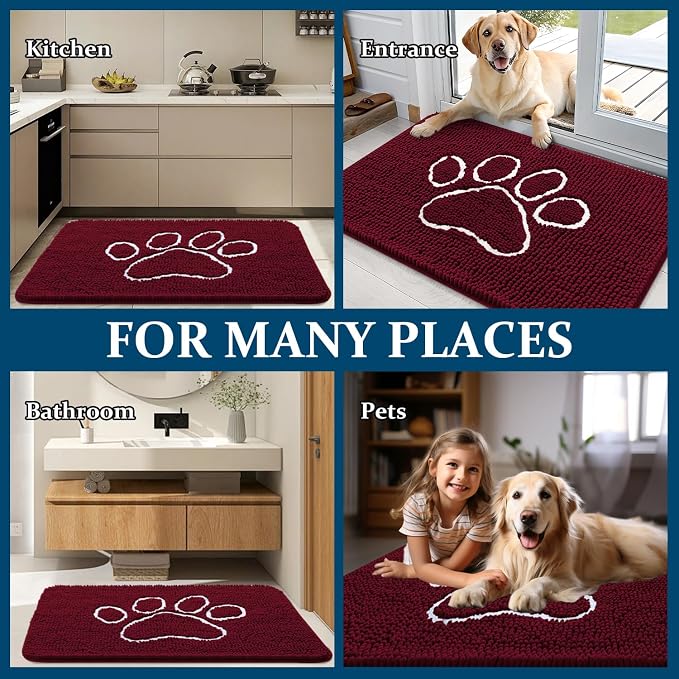 OLANLY Dog Door Mat for Muddy Paws 32x20, Paw Print Design, Absorbs Moisture - Image 8