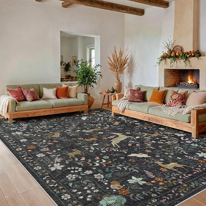 9x12 Area Rugs Washable Rug: Large Boho Living Room Rug Soft Non-Slip Low Pile - Image 2