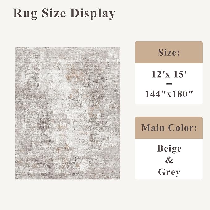 12x15 Area Rug for Living Room – Large Modern Neutral Abstract Thin Washable - Image 2