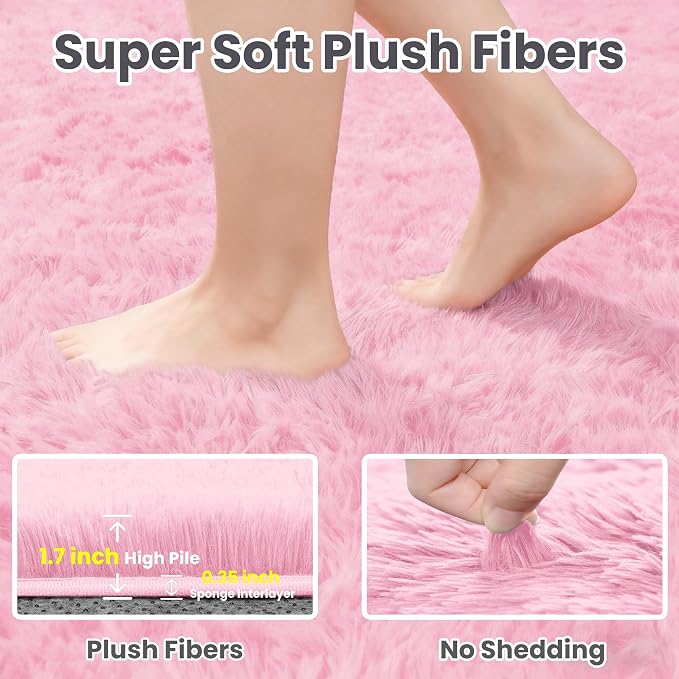 4x6 Area Rugs for Living Room Rug: Soft Fluffy Shag Light Pink Rugs for Bedroom - Image 5