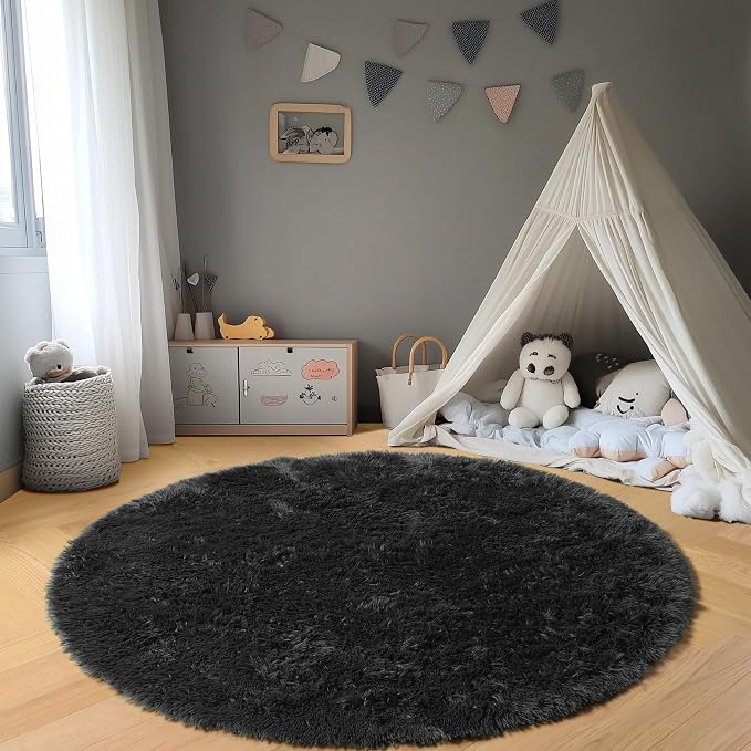 ONASAR Black Round Area Rug 4ft, Soft Bedroom Circle Rugs Floor Mats - Image 6