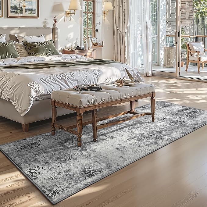 3x7 Grey Rug Runners for Hallways Kitchen Runner Rug Non Slip Washable Black - Image 3