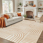 DCX Beige Machine Washable Area Rug 9x12, Midcentury Modern Non Slip Stain by DCXWashableRug