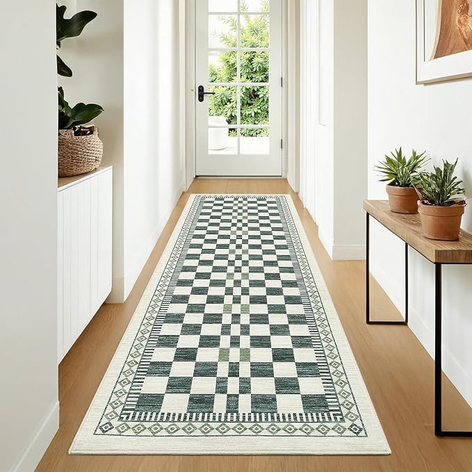 GarveeHome 2x6 Runner Rug for Bathroom Modern Abstract Checkered Carpet - Image 8