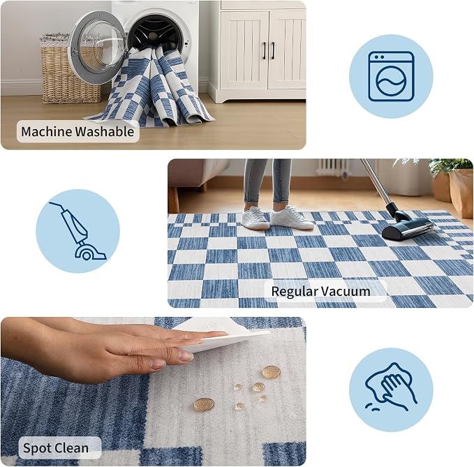 GarveeHome Dark Blue Checkered Rug 2x3 Washable Rug Non-Slip - Image 8