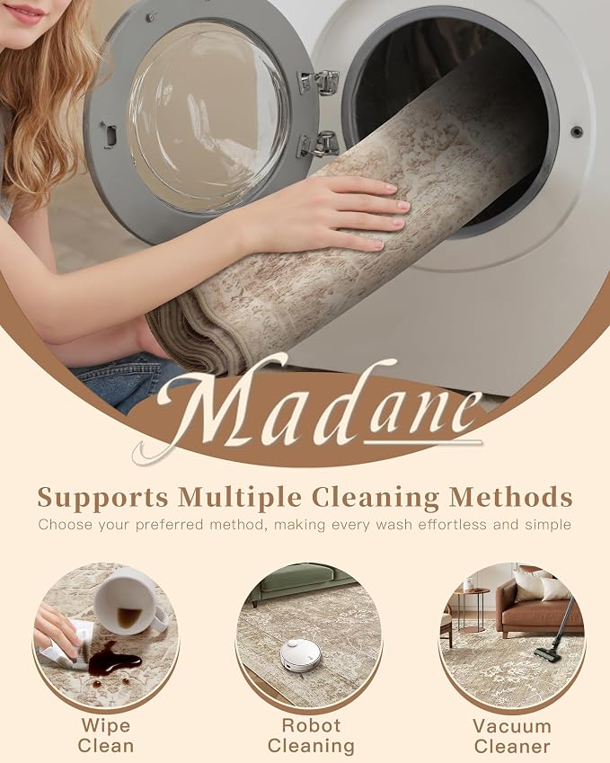 Madane Washable 6x9 Area Rugs for Living Room, Vintage Neutral Rug - Image 9