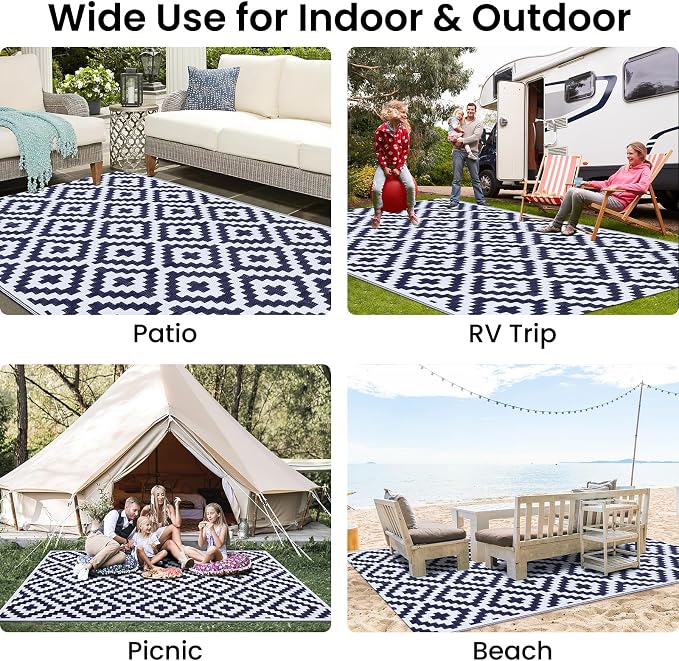 Smiry Waterproof Outdoor Rug 5x8 ft, Reversible Plastic Straw Patio Camping Rugs - Image 7