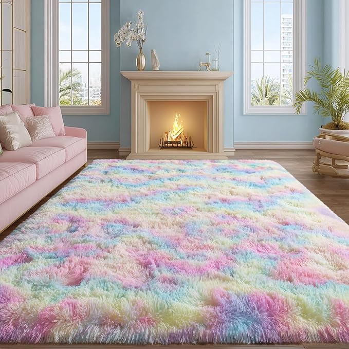 qulint 8x10 Area Rug for Bedroom, Large Fluffy Soft Living Room Rug, Fuzzy Kids by QULINT