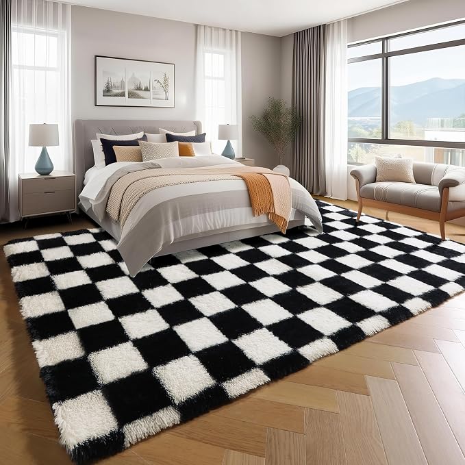 KICMOR 8x10 Area Rugs for Living Room, Large Fluffy Soft Black and White - Image 3