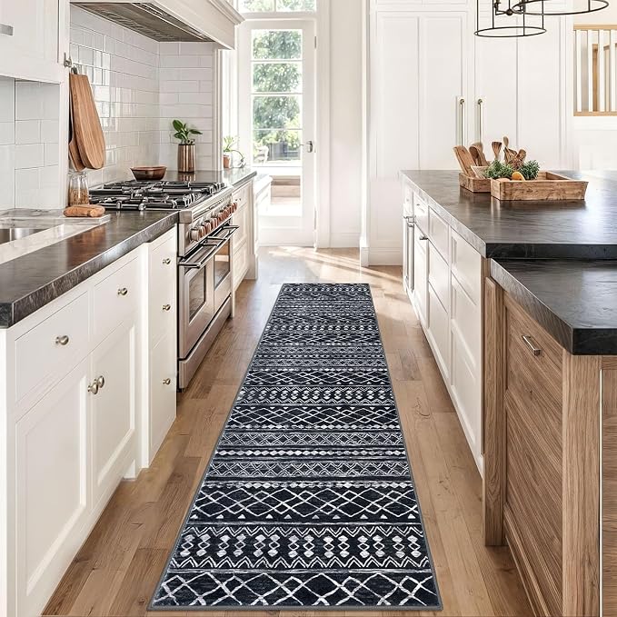 KUTA Boho Runners for Hallways 2x8 Black Moroccan Washable Runner Rug Non-Slip - Image 3