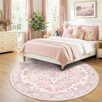 RELEANY Area Rugs Round 8ft Washable Non-Slip, Floral Vintage Distress - Image 2
