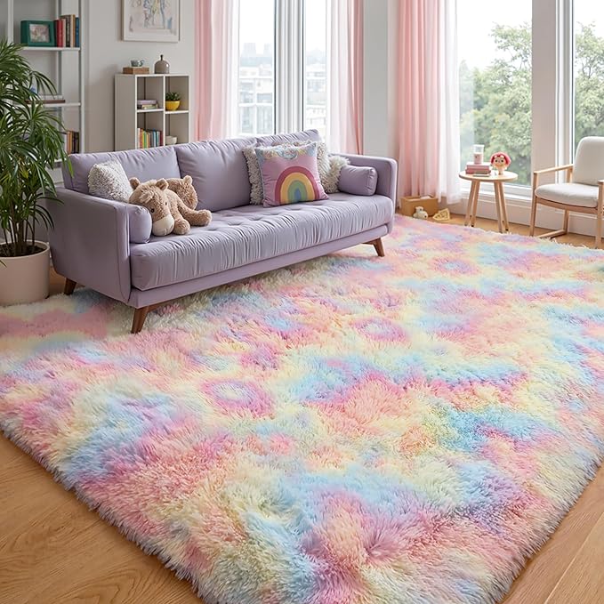 Fluffy 9x12 Large Area Rugs for Girls Bedroom Living Room, Rainbow Soft - Image 6