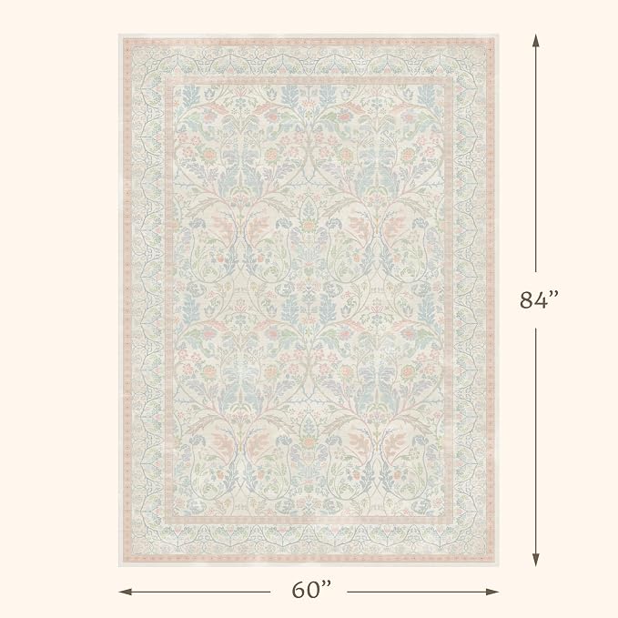 Washable Blue and Pink Rug 5x7 - Image 2