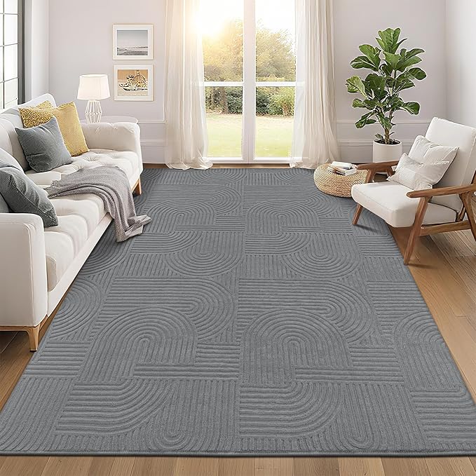Pauwer 8x10 Washable Area Rugs for Living Room Modern Grey Solid Color Soft by Pauwer