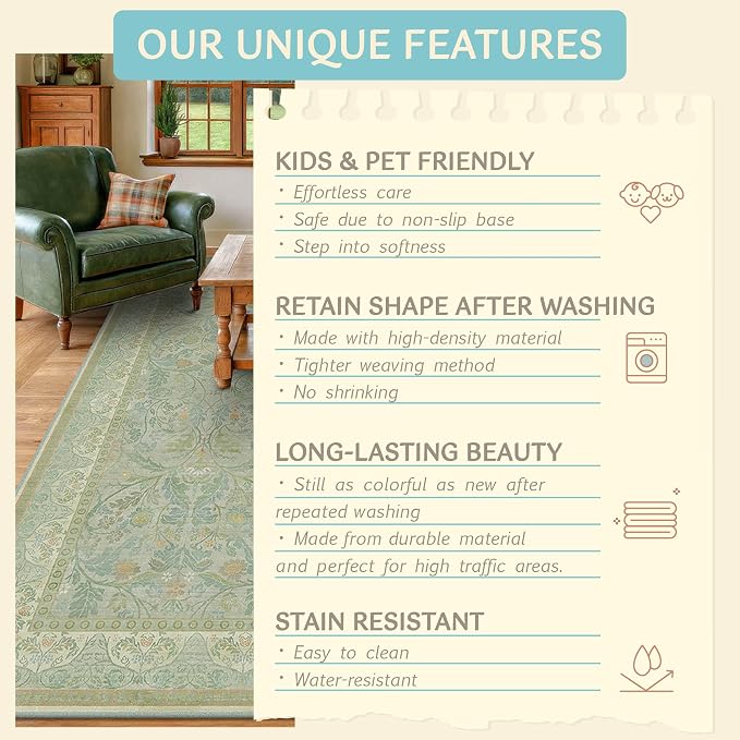 5x8 Sage Green Nursery Area Rug Non Slip, Soft Washable Rugs - Image 7