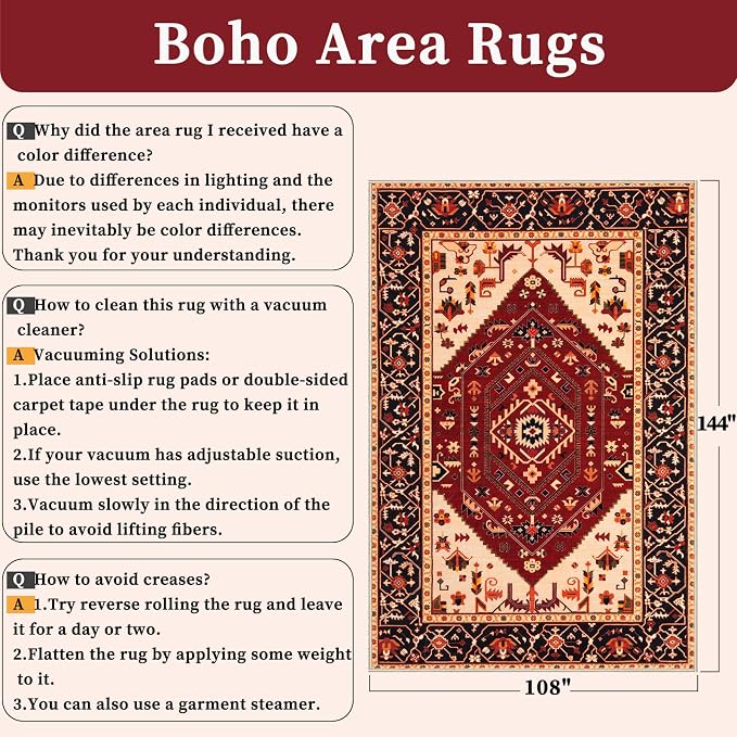 SERISSA 9x12 Area Rugs for Living Room, Large Washable Non-Slip Boho Rug - Image 2