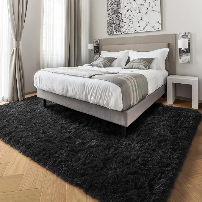 PAGISOFE 4x6 Fluffy Bedroom Rugs Black Modern Living Room Area Rug Fuzzy Shaggy - Image 5
