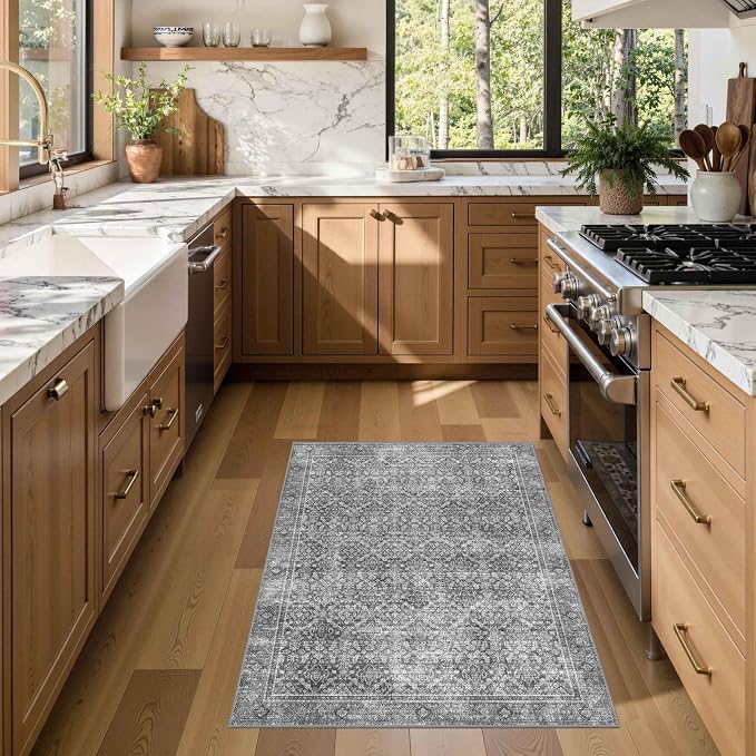 Latte&Fog 2x3 Entryway Rug, Small Vintage Grey Door Mat, Washable Kitchen Rug - Image 5
