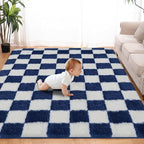 Super Soft Rug for Bedroom, 4x6 ft Blue and White Area Rug Classic Checkered by TOOHUB