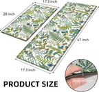 White Green Botanical Kitchen Rugs Set of 2 Plant Leaf Anti-Fatigue Kitchen Mat - Image 2
