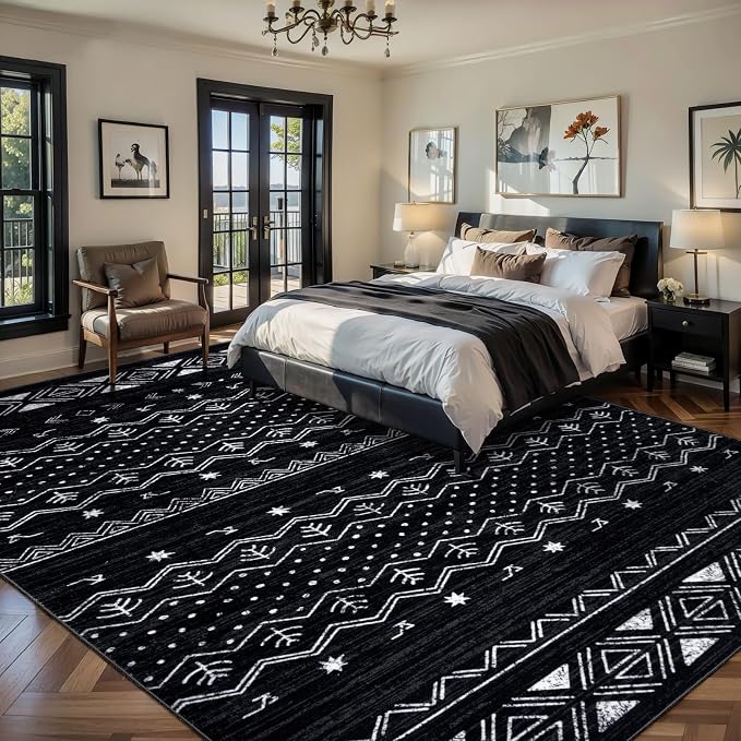 SERISSA 9x12 Area Rugs for Living Room, Washable Non-Slip Black and White Boho - Image 2