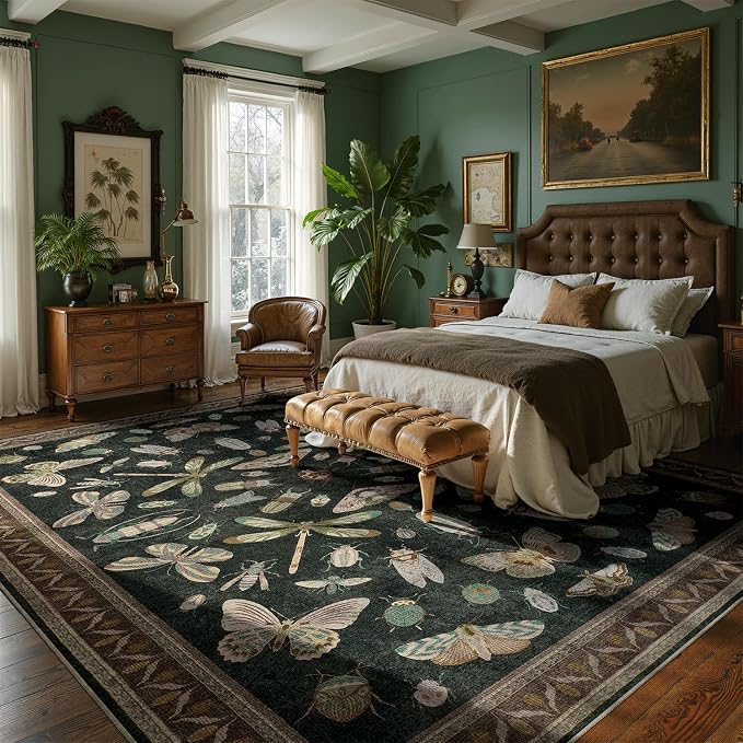 DCX Black 5x7 Washable Bug Rug, Botanical Insect Rug - Image 2