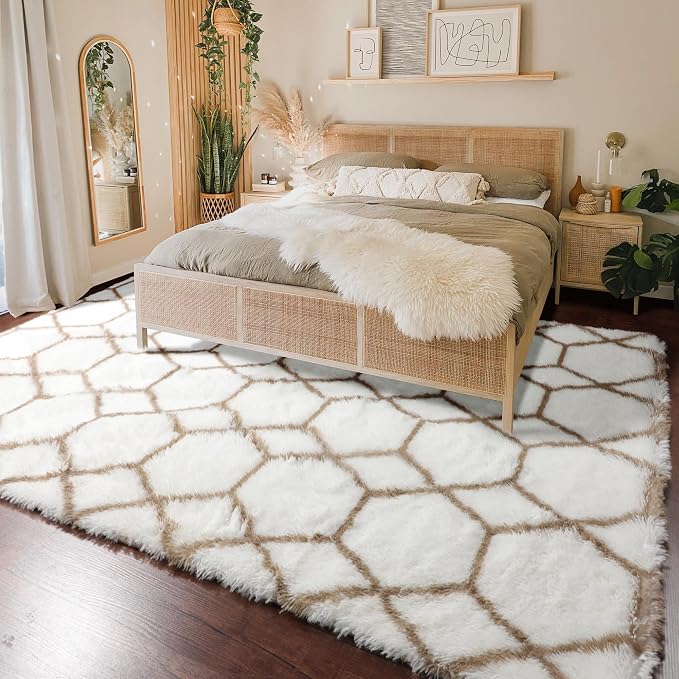 ONASAR Rugs for Living Room Bedroom, 5x8 Fluffy White and Beige Area Rug - Image 5