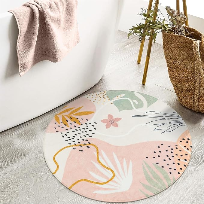 Lahome Pink Round Area Rug - 4Ft Washable Non-Slip Small Circle Boho Throw - Image 6