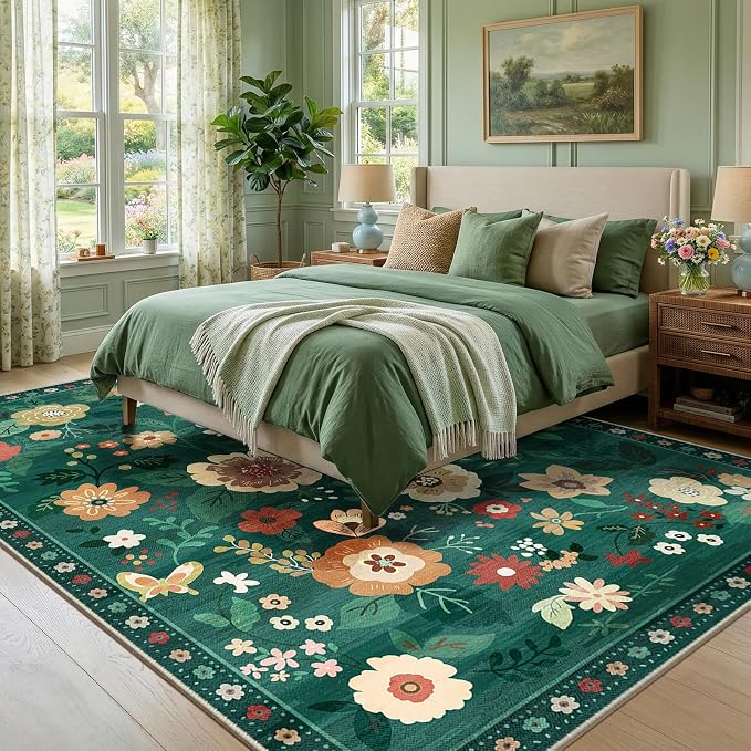 RELEANY Floral 8x10 Area Rugs Washable Print Boho Cute Carpet Non Slip Flower - Image 2