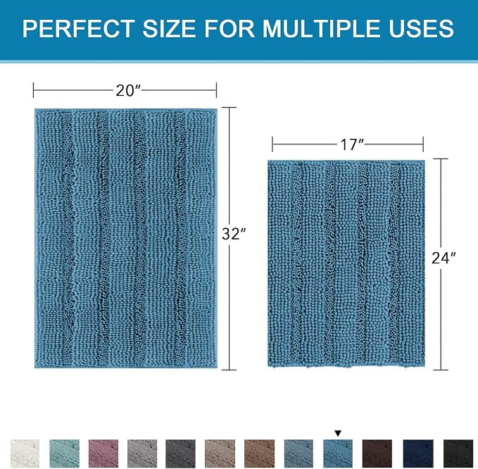 H.VERSAILTEX Turquoise Bathroom Rug, 2 Piece Bathroom Rug Set Slip-Resistant - Image 2