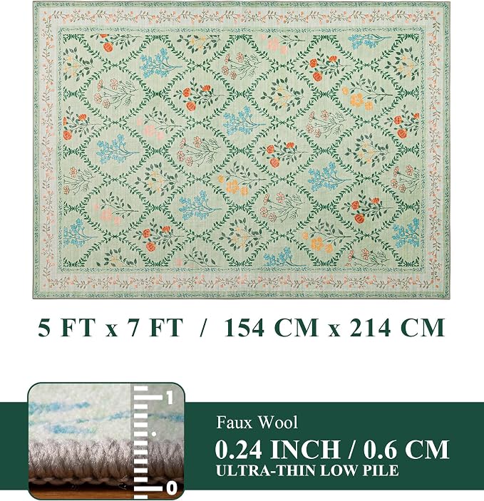 YIHOUSE Green Floral 5x7 Area Rugs - Image 8