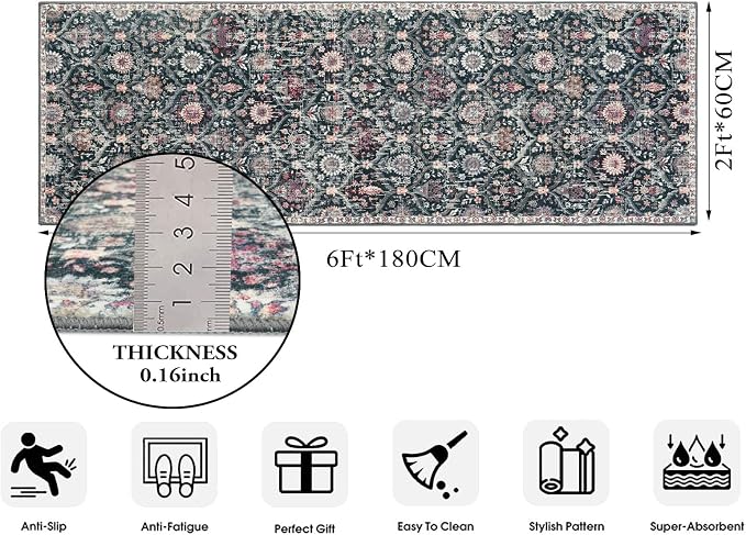 Lahome Moroccan Trellis Washable Runner Rug, 2x6 Kitchen Runners - Image 2