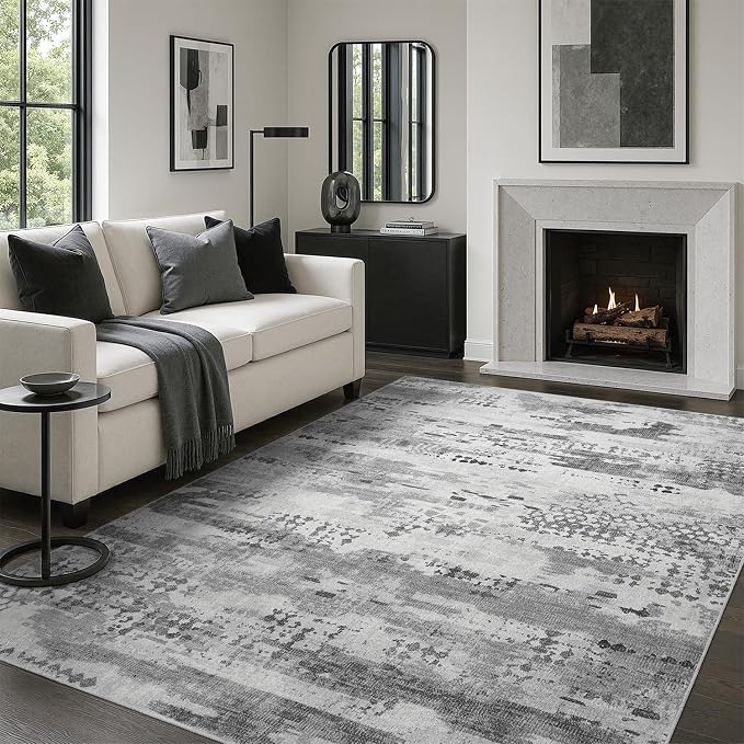 DCX Abstract Area Rug 5x7, Washable Gray Modern Rug by DCXWashableRug