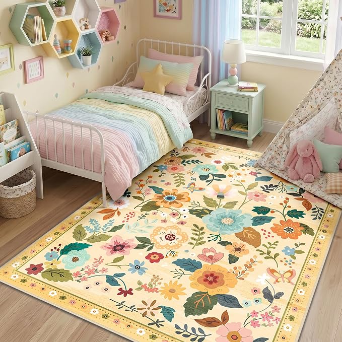 RELEANY Floral 6x9 Area Rugs Washable Print Boho Cute Carpet Non Slip Flower - Image 9
