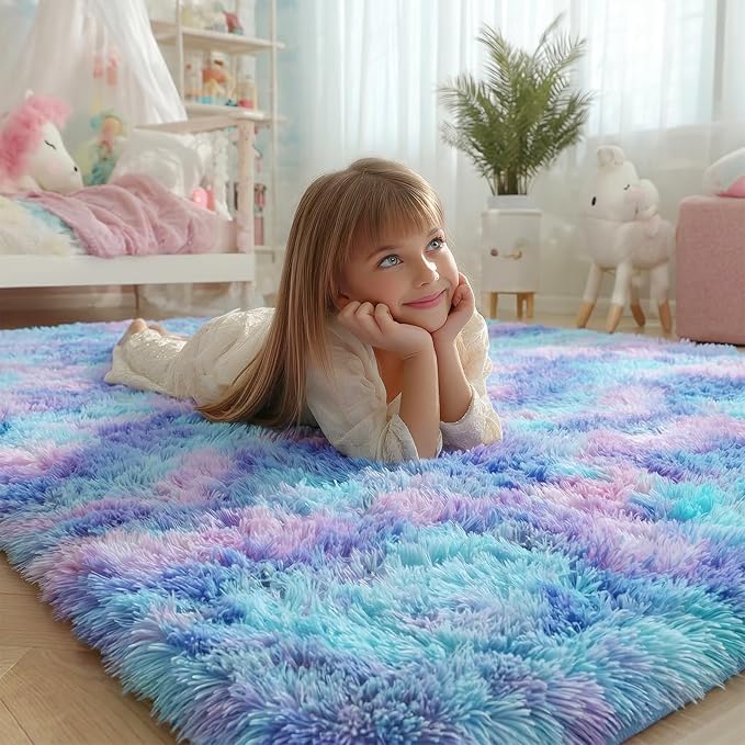 PAGISOFE 8x10 Area Rug, Cute Kawaii Purple Rainbow Rug - Image 2