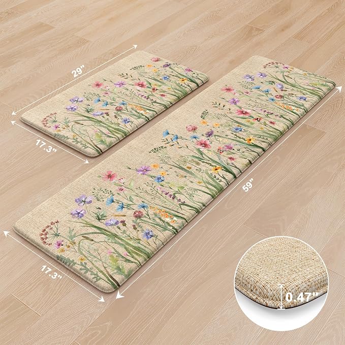 KIMODE Anti Fatigue Mats for Kitchen Floor 17"x59"+17"x29", Farmhouse Floral - Image 3
