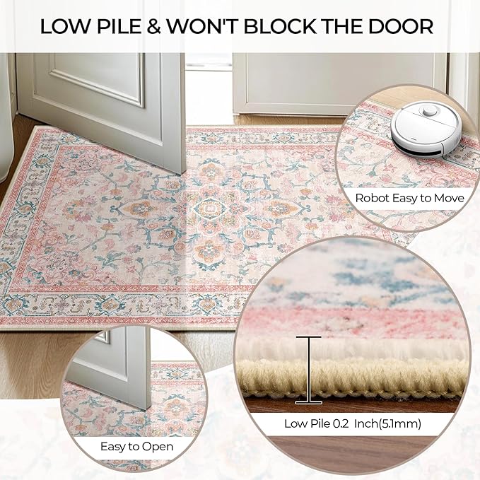 CAPALOCA Machine Washable Rugs Nursery Rug Sq4ft Cute Girl Non Slip Low Pile - Image 5